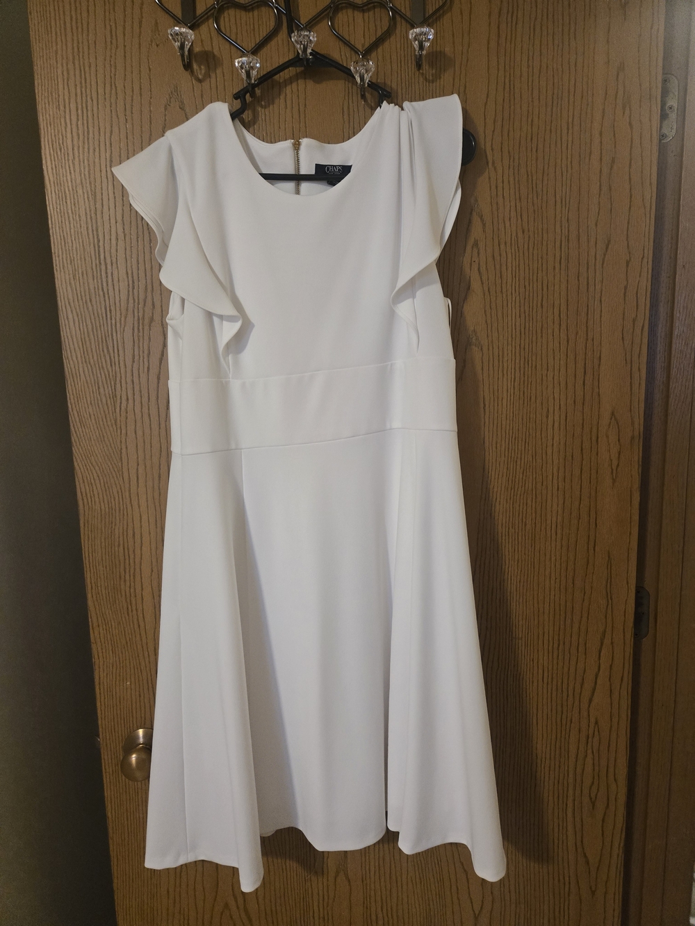 Chaps White Ruffle-Sleeve Midi Dress